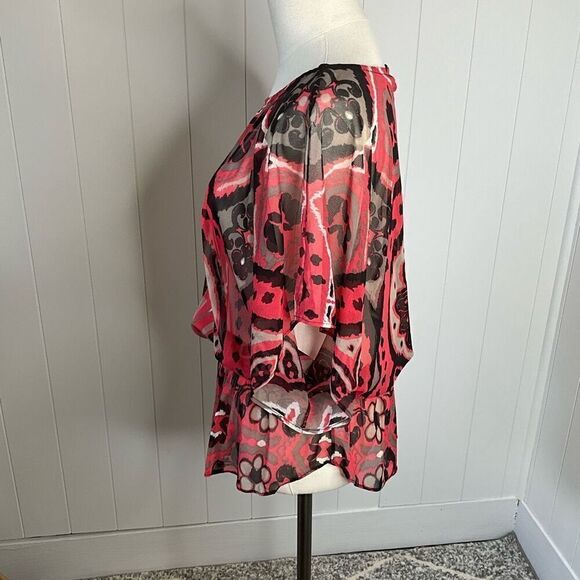 INC International Womens Medium Sheer Blouse Orange Brown Elastic Waist - Picture 10 of 14